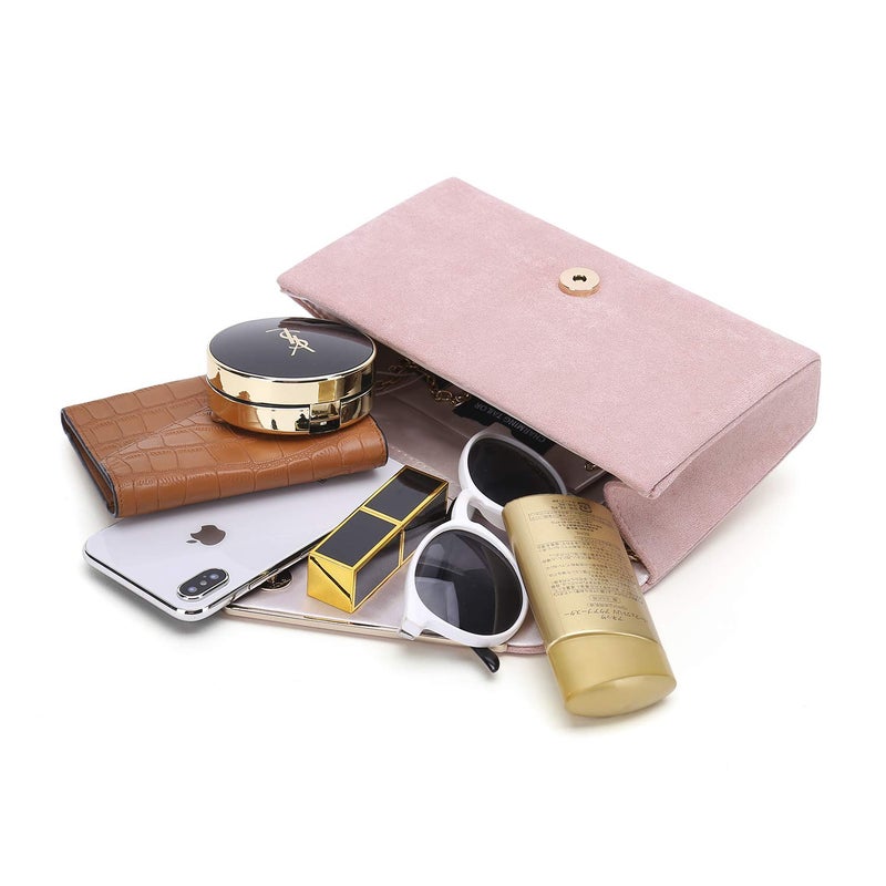 CHARMING TAILOR Faux Suede Clutch Bag Elegant Metal Binding Evening Purse for Wedding/Prom/Black-Tie Events (Pink) - Image 3